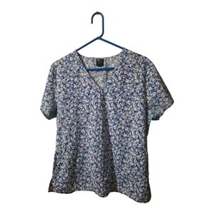Elegant Blue Floral Women's Scrub Top